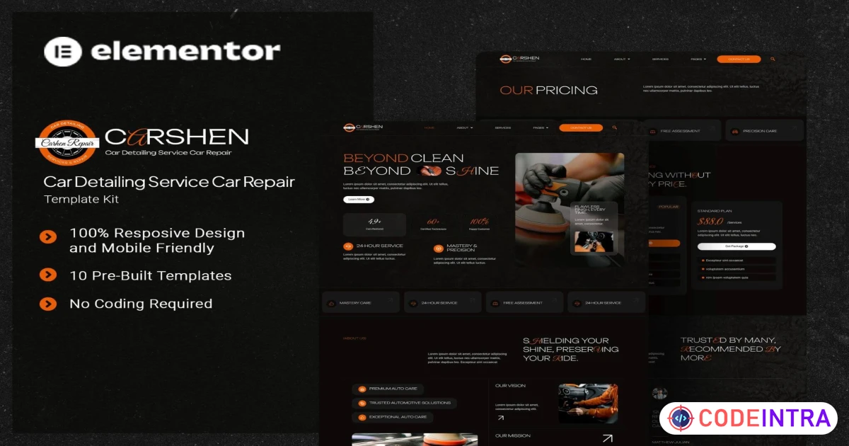 Carshen - Car Detailing Service Car Repair Elementor Template Kit - Codeintra