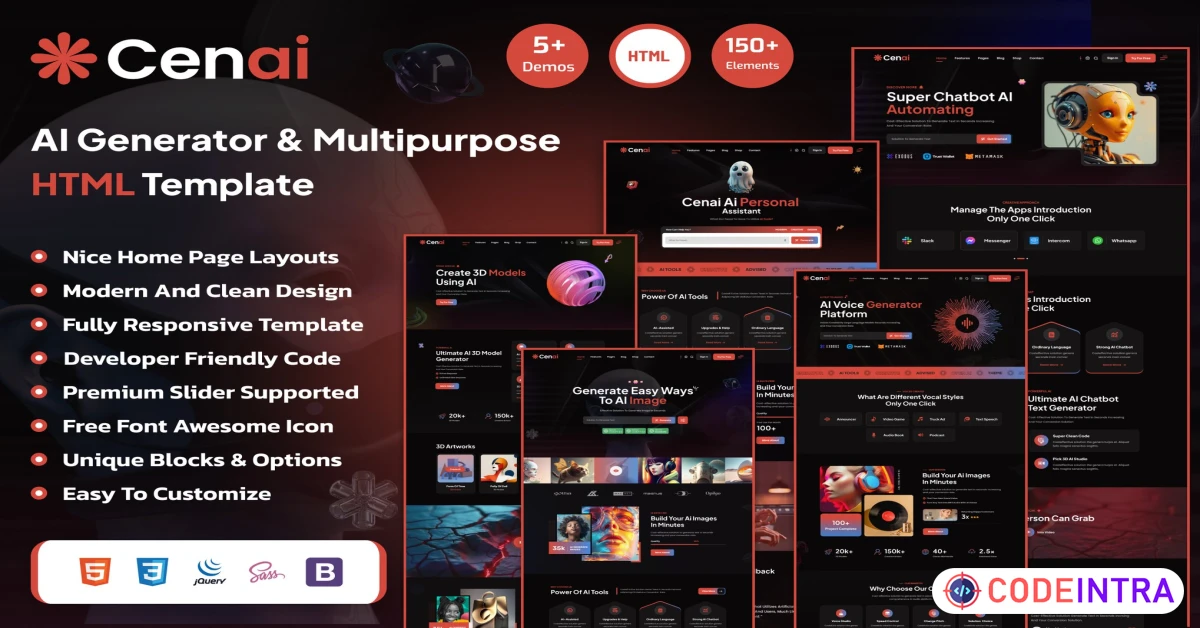 Product featured image Cenai - AI Generator & AI Agency HTML Template - Codeintra