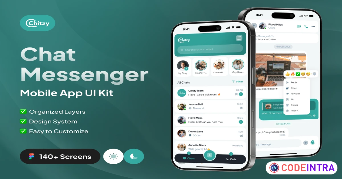 Chitzy - Chat Messenger Mobile App UI Kit - Figma Resources - Codeintra