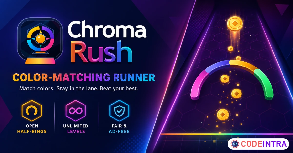 Product featured image Chroma Rush | HTML5 Color Matching Runner Game - Codeintra