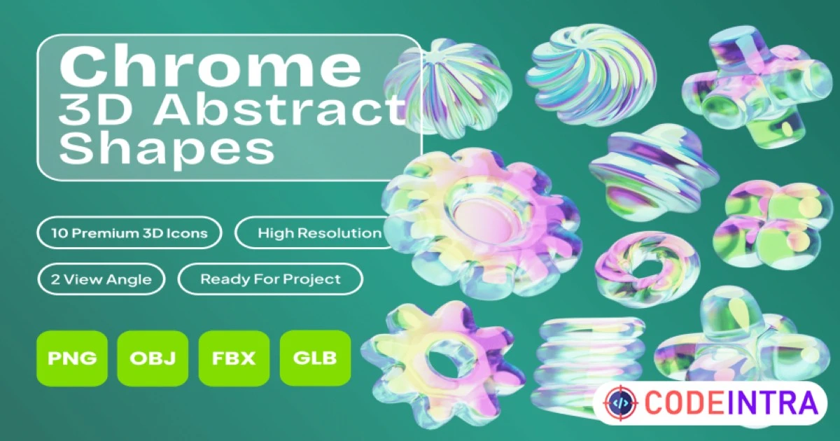 Chrome 3D Abstract Shapes PNG or FBX Download - Codeintra