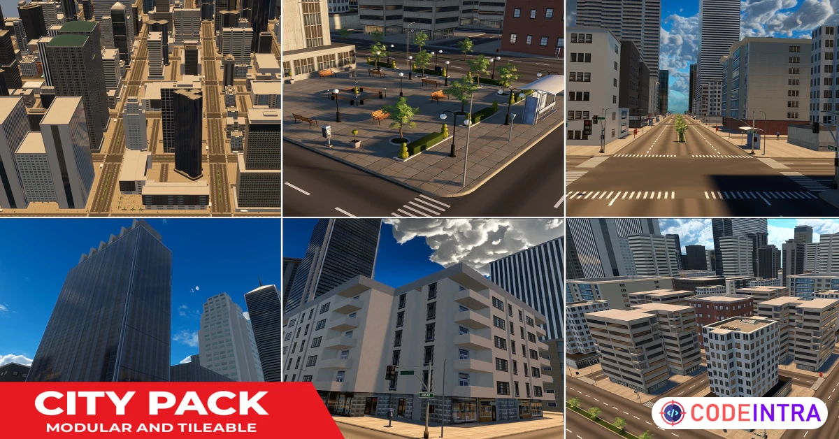 Product featured image City Pack - Modular and Tileable | 3D Environments | Unity Assets - Codeintra