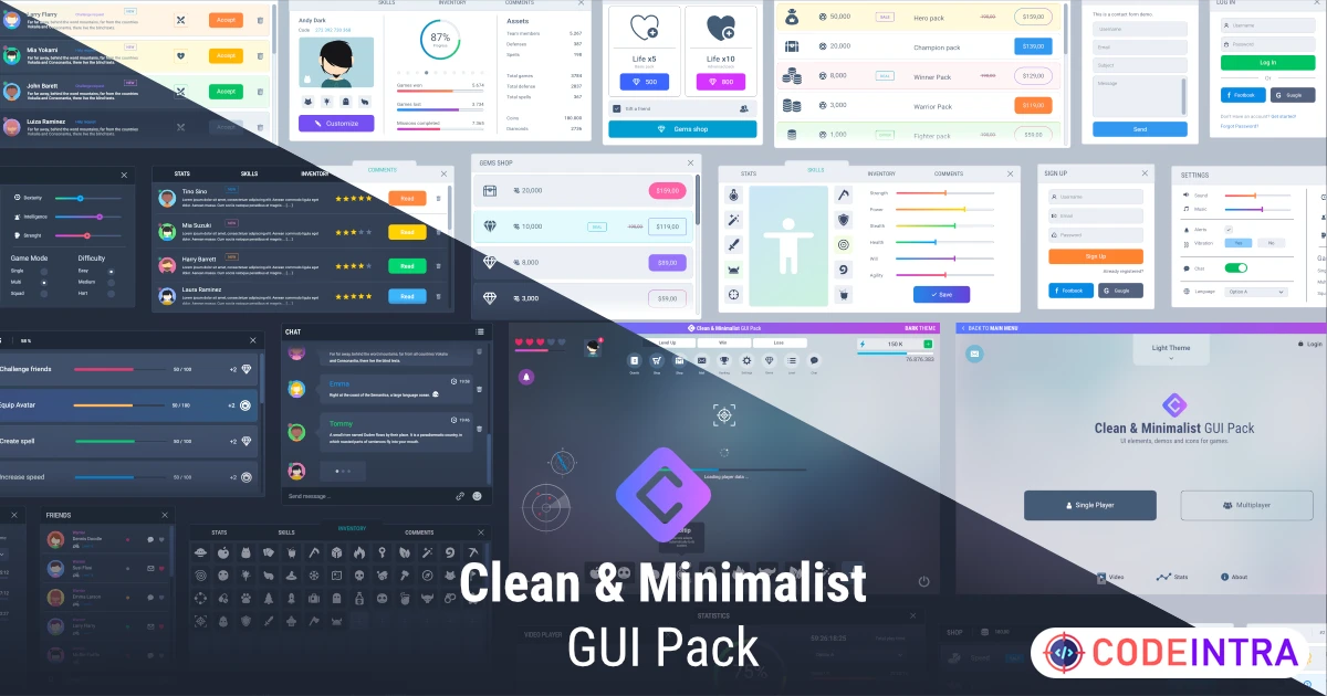 Clean & Minimalist GUI Pack | 2D GUI | Unity Assets - Codeintra