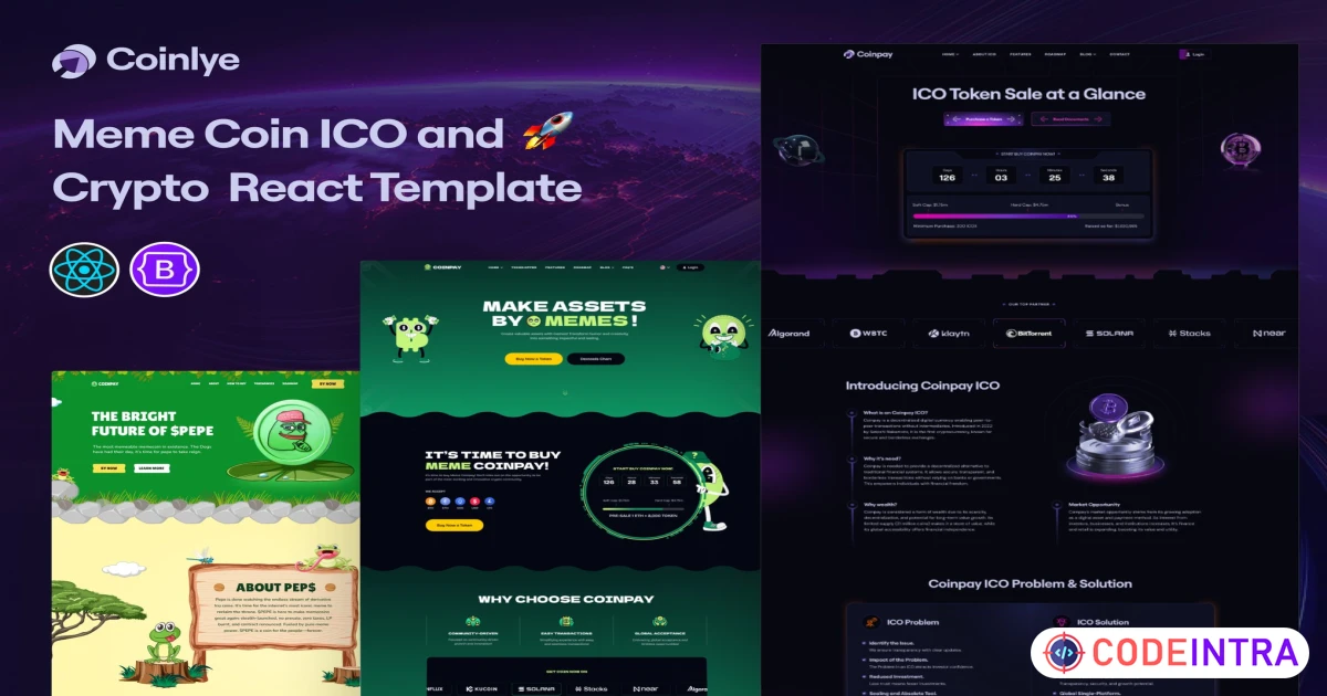 Coinlye - Meme coin ICO & Crypto React Template - Codeintra