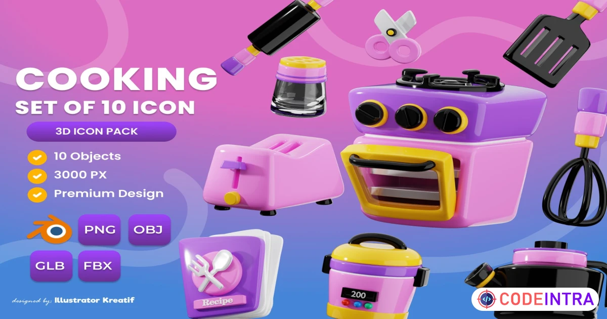 Cooking 3d Icon PNG - OBJ - GLB - FBX Premium Design - Codeintra