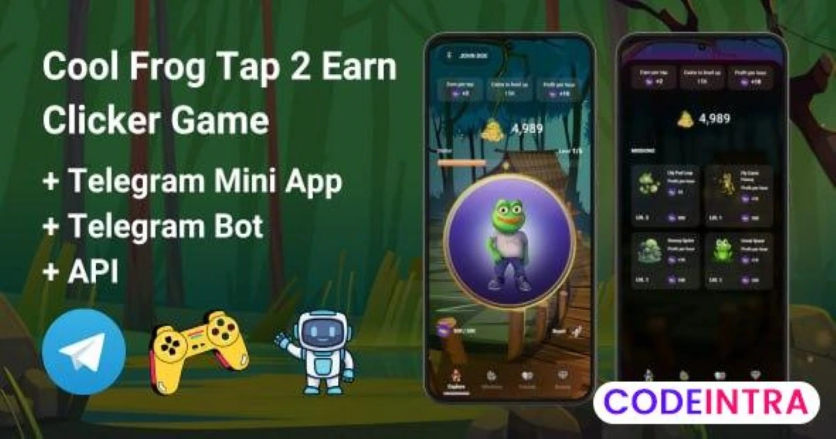 CoolFrog Tap2Earn Clicker Game With Telegram Mini - Codeintra