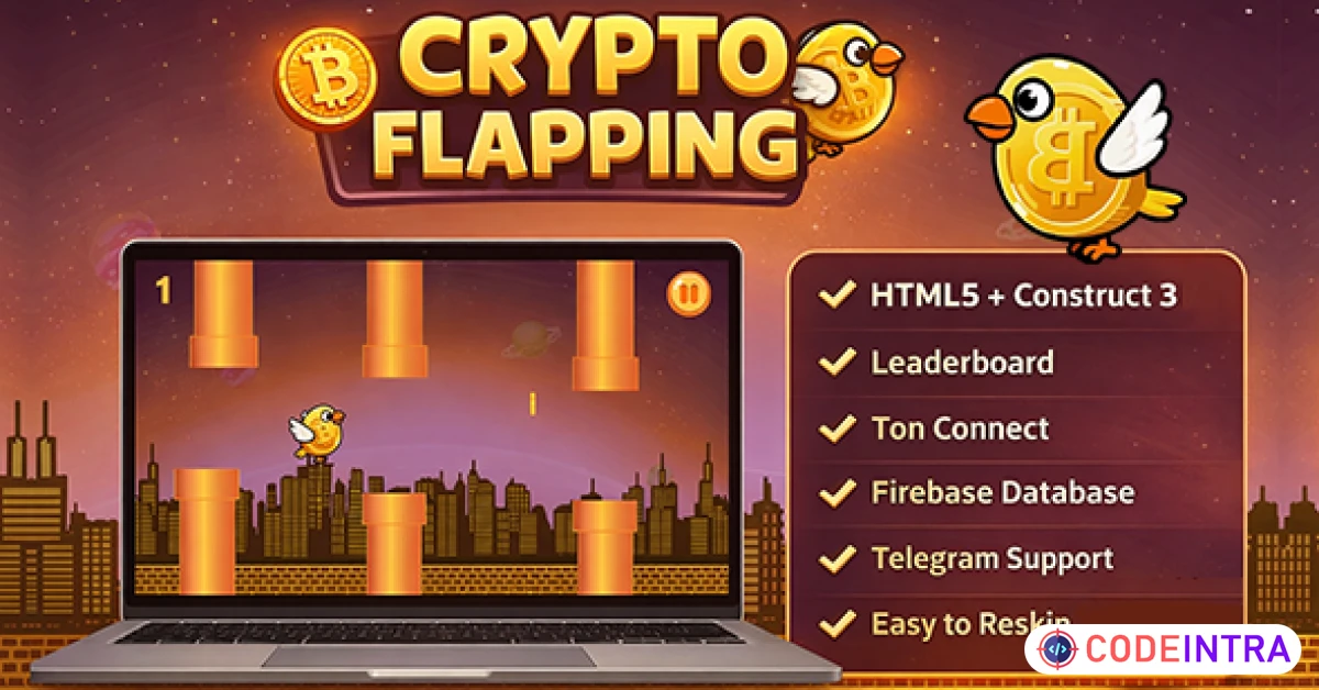 Product featured image Crypto Flapping HTML5 Game – TON Connect Wallet, Telegram Mini App & Leaderboard - Codeintra