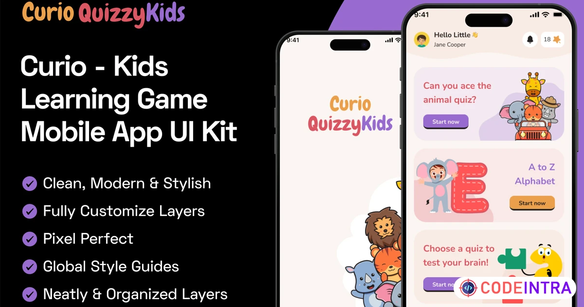 Curio - Kids Learning Game Mobile App UI Kit - Figma Resources - Codeintra