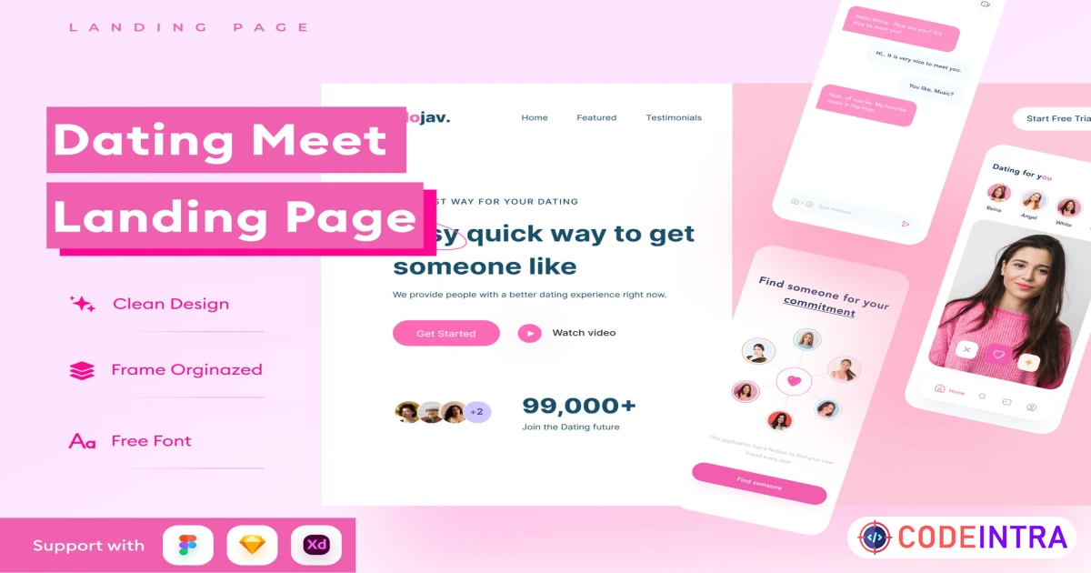 Dating Meet Landing Page in FIG, XD, SKETCH - Codeintra