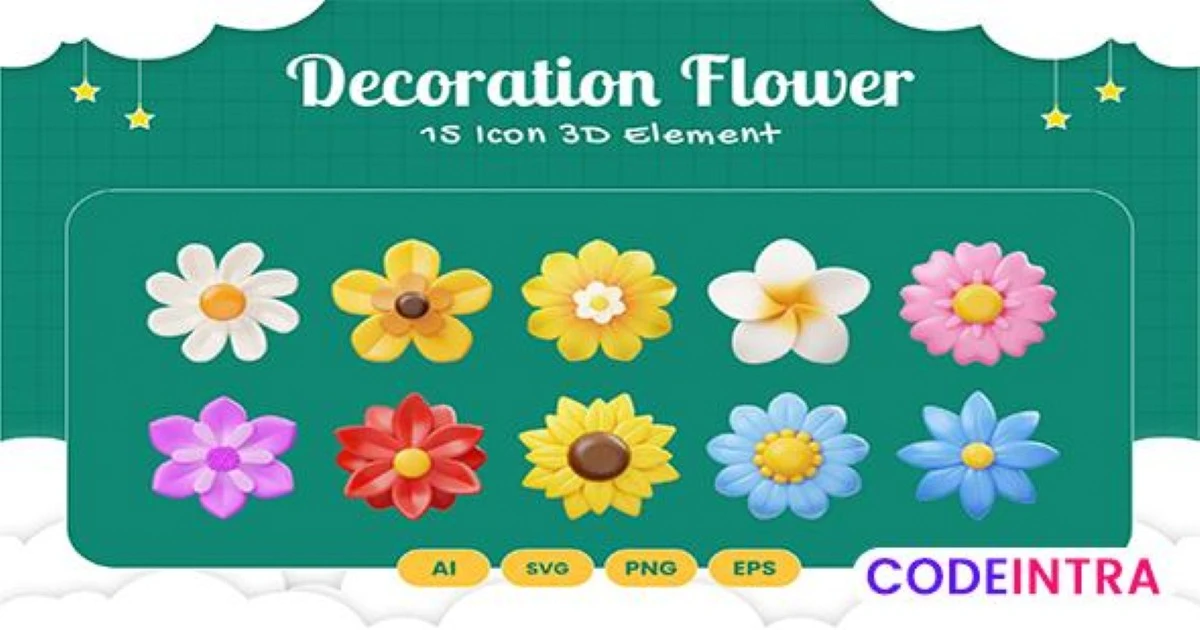 Decorative Flower 3D Icon SVG, PNG, AI & EPS - Codeintra