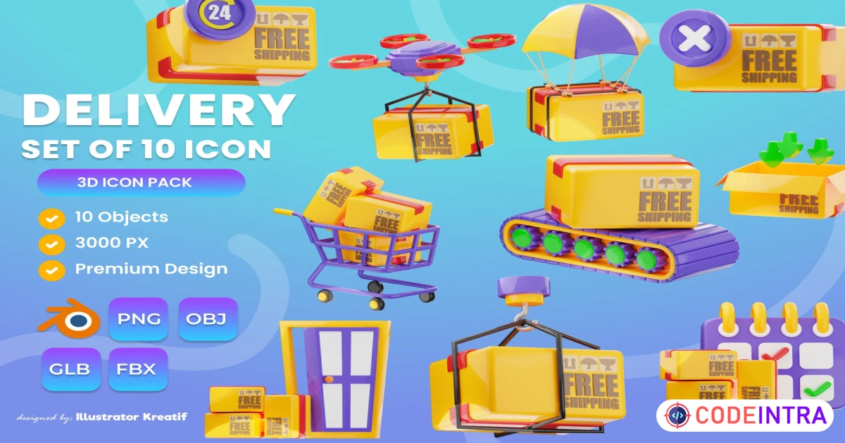 Delivery 3d Icon PNG - OBJ - GLB - FBX Premium Design - Codeintra