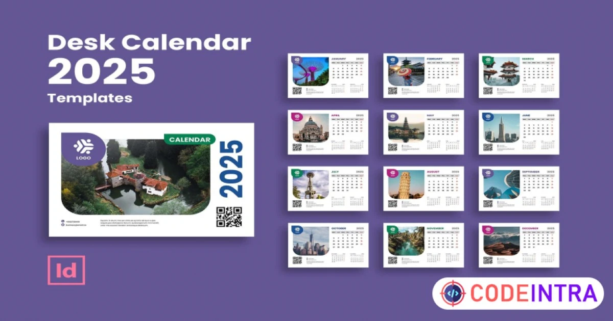 Desk Calendar 2025 Adobe InDesign HD Print - Codeintra