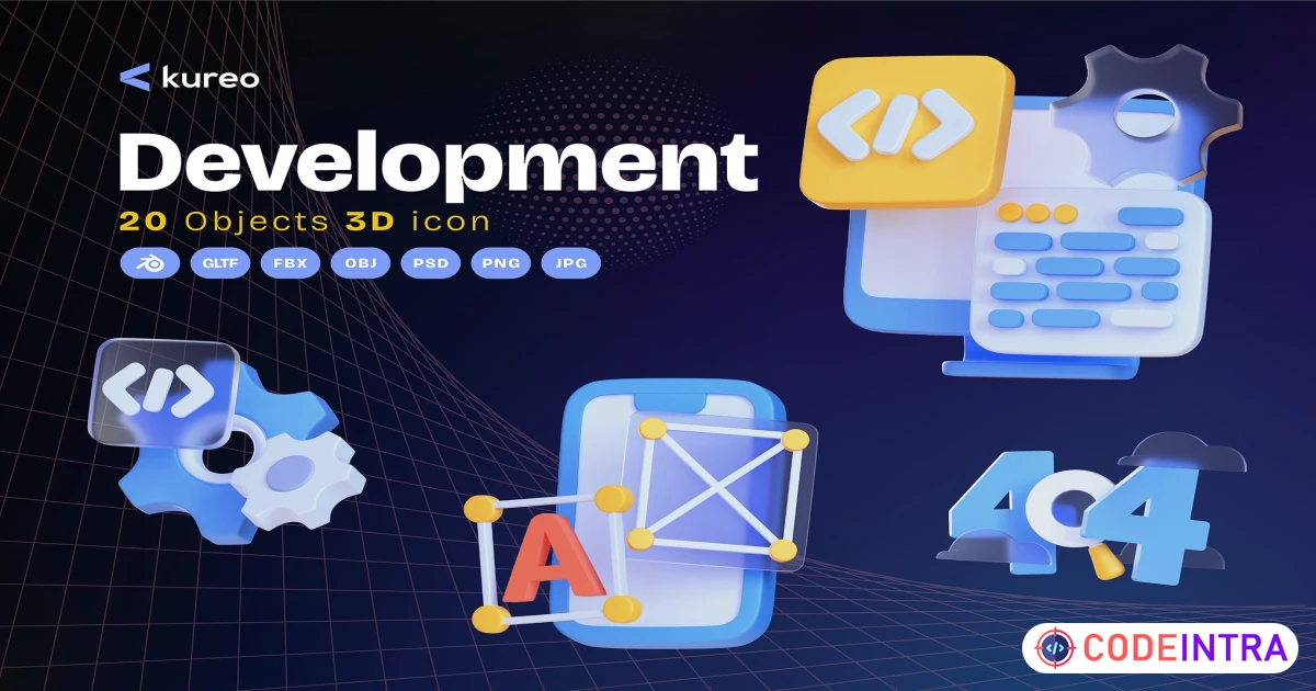 Development 3D Icons BLEND, GLTF, FBX, OBJ, PSD, PNG & JPG - Codeintra