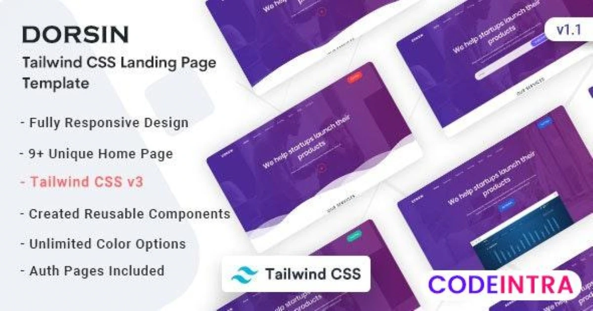 Dorsin - Tailwind CSS Landing Page Template - Codeintra