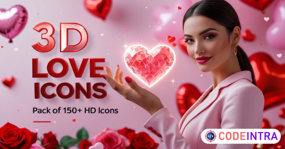 Download 150+ HD 3D Love & Valentine’s Day Icons Pack – Free 3D Art for Your Creative Projects - Codeintra