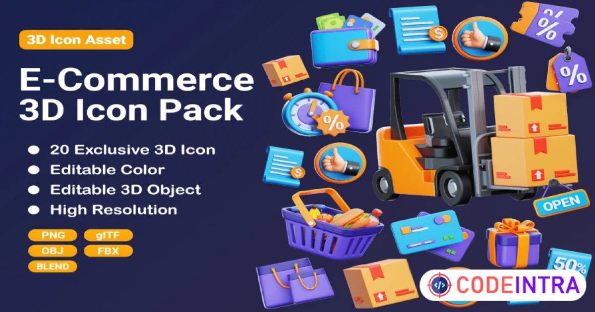 Ecommerce 3D Icon Set - PNG - BLEND - OBJ & More - Codeintra