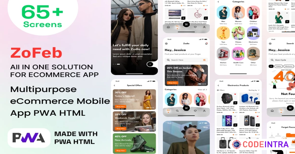 eCommerce Mobile App PWA HTML Template - ZoFeb - Codeintra