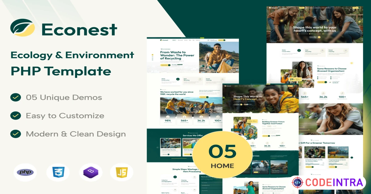 Product featured image Econest - Ecology & Environment PHP Template - Codeintra