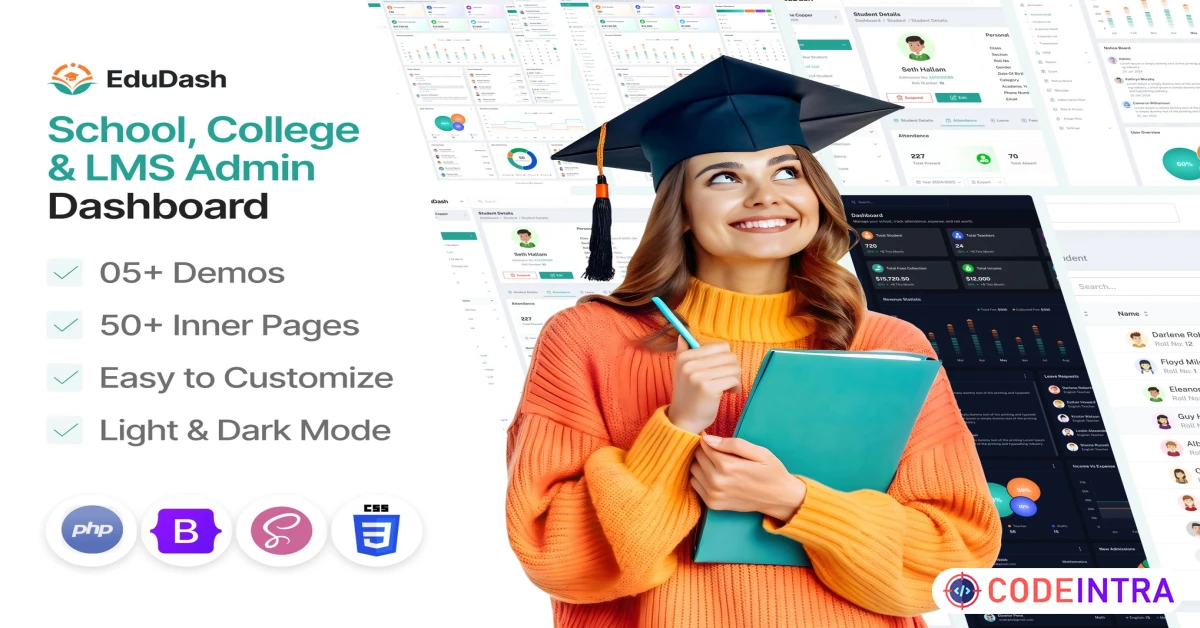 Product featured image Edudash - Education Management Admin Dashboard Php - Codeintra
