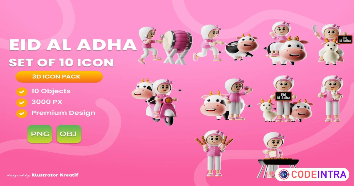 Eid Al Adha Character Girl in PNG & OBJ 3000PX - Codeintra