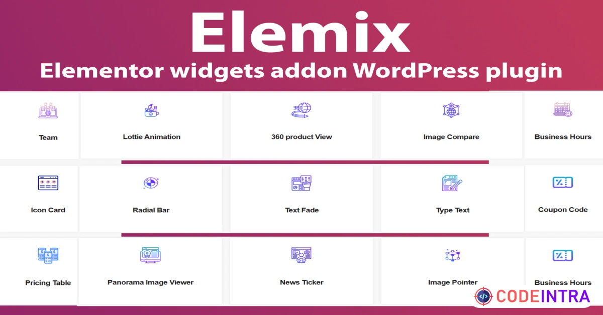 Product featured image Elemix - Elementor widgets addon wordpress plugin - Codeintra