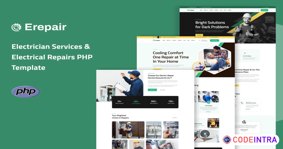 Erepair - Electrician Services PHP Template - Codeintra