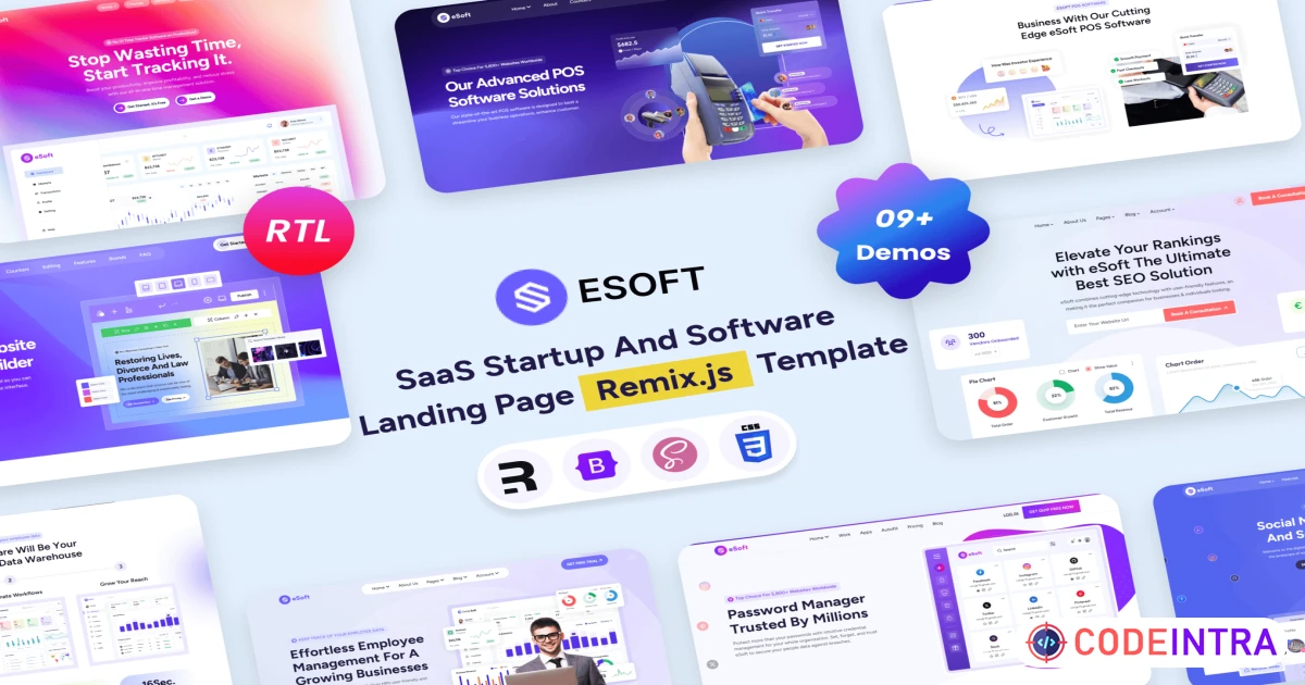 Product featured image eSoft - Remix.Js SaaS Startup & Software Landing P - Codeintra