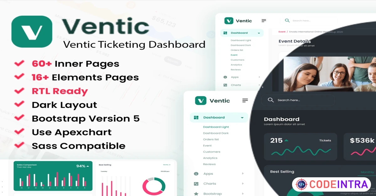 Product featured image Event Ticketing Bootstrap Admin Dashboard Template - Codeintra