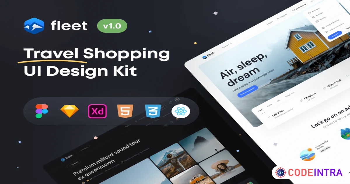 Product featured image Fleet – Travel Shopping UI Kit - Figma Resources - Codeintra