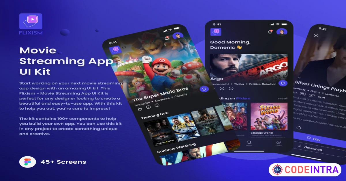 Product featured image Flixism - Movie Streaming App UI Kit - Figma Resources - Codeintra