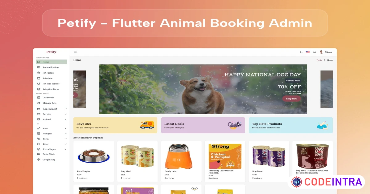 Flutter Adopt Pet Admin & Dashboard Kit - Codeintra