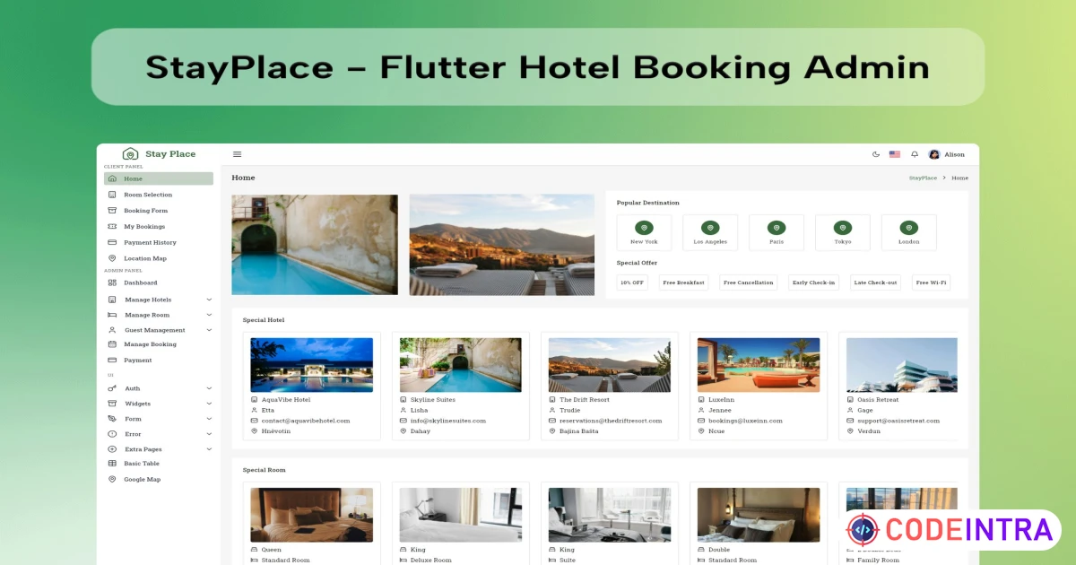 Flutter Hotel Booking Admin & Dashboard Kit - Codeintra