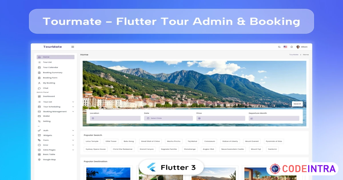 Flutter Tour Booking & Admin Web Panel Responsive - Codeintra
