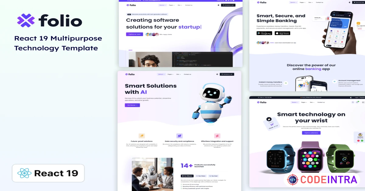 Product featured image Folio - React 19 Multipurpose Technology Template - Codeintra