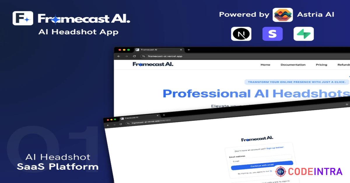 Framecast AI - AI Headshot Generator, Avatar Maker, Image Generator SAAS System - Codeintra