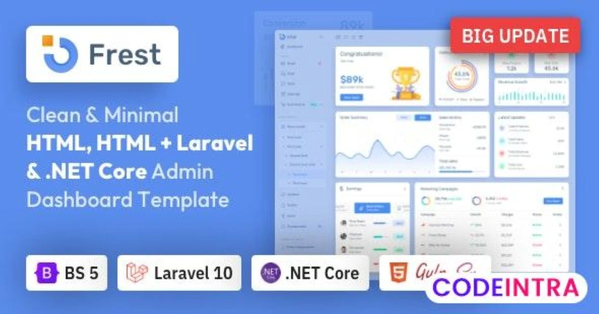 Frest - Bootstrap 5 HTML, Laravel & Asp.Net Admin  - Codeintra