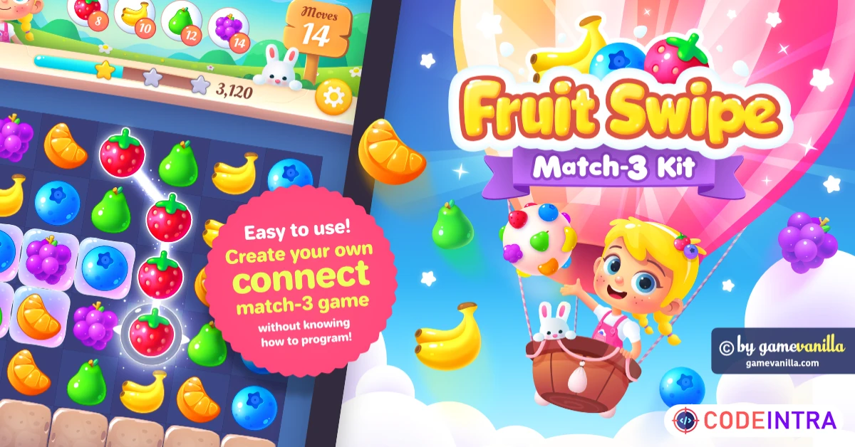 Product featured image Fruit Swipe Match 3 Game | Systems | Unity Assets - Codeintra