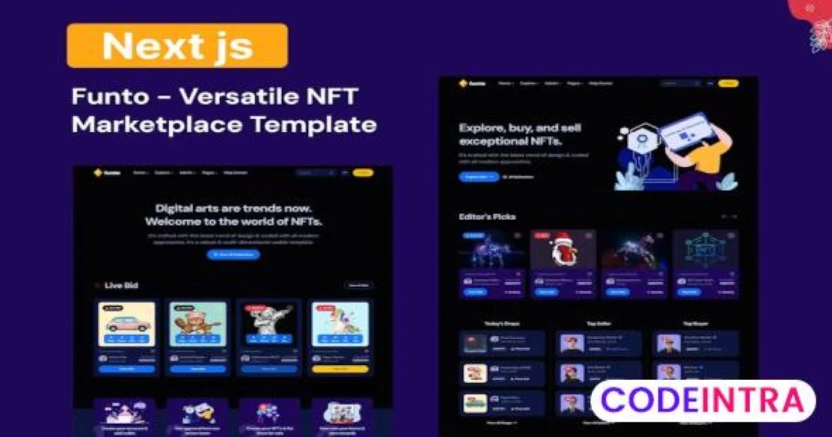 Funto - NFT Marketplace Next JS Template - Codeintra