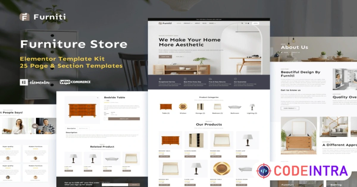 Furniti - Furniture & Home Decor Store Elementor Pro Template Kit - Codeintra