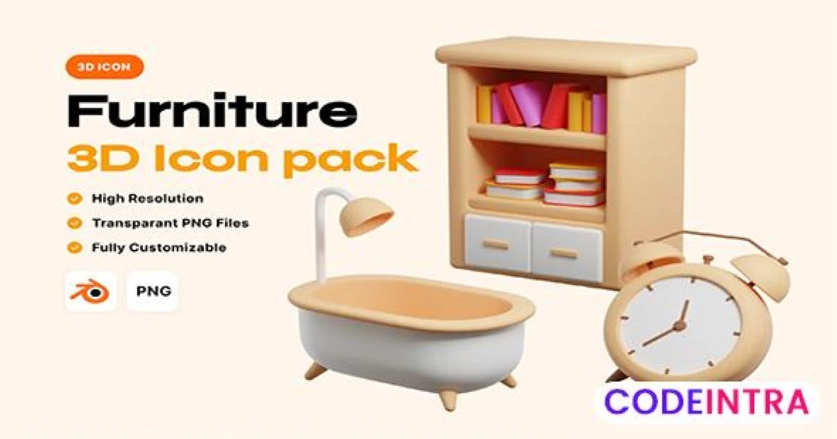 Furniture 3D illustration Icon Pack Free Download - Codeintra