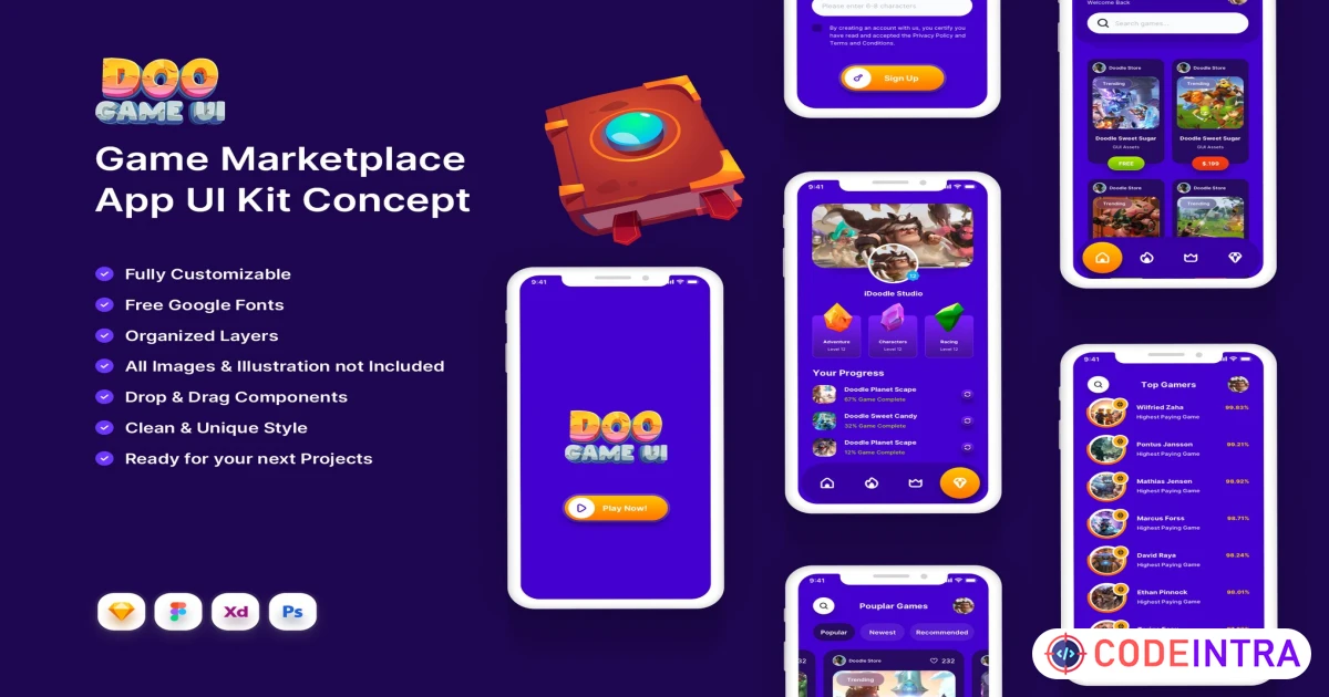GameDoo - Game UI Kit Mobile App Concept - Codeintra
