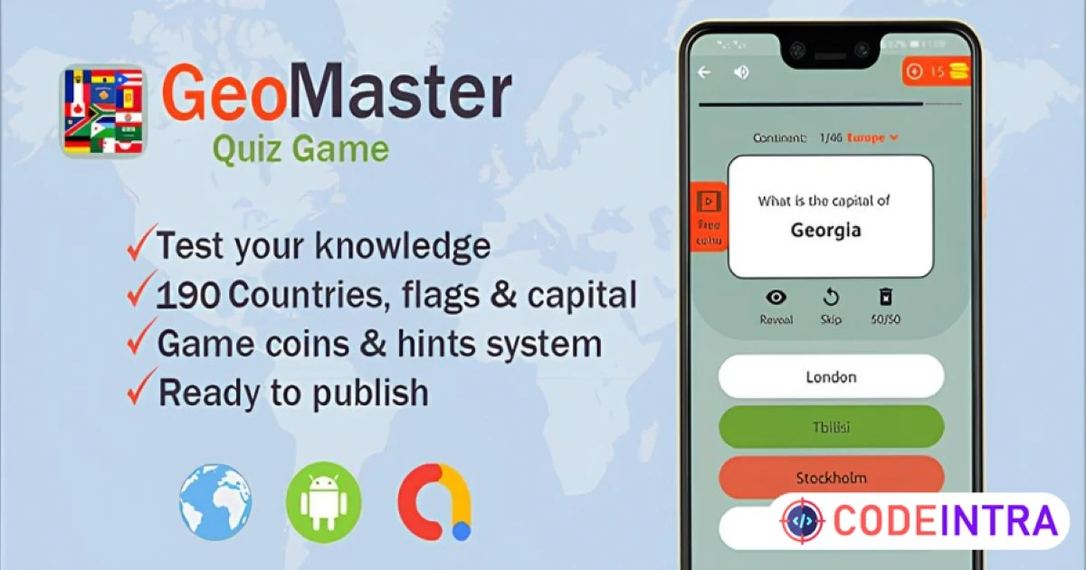 GeoMaster | Geography Quiz Game - Codeintra