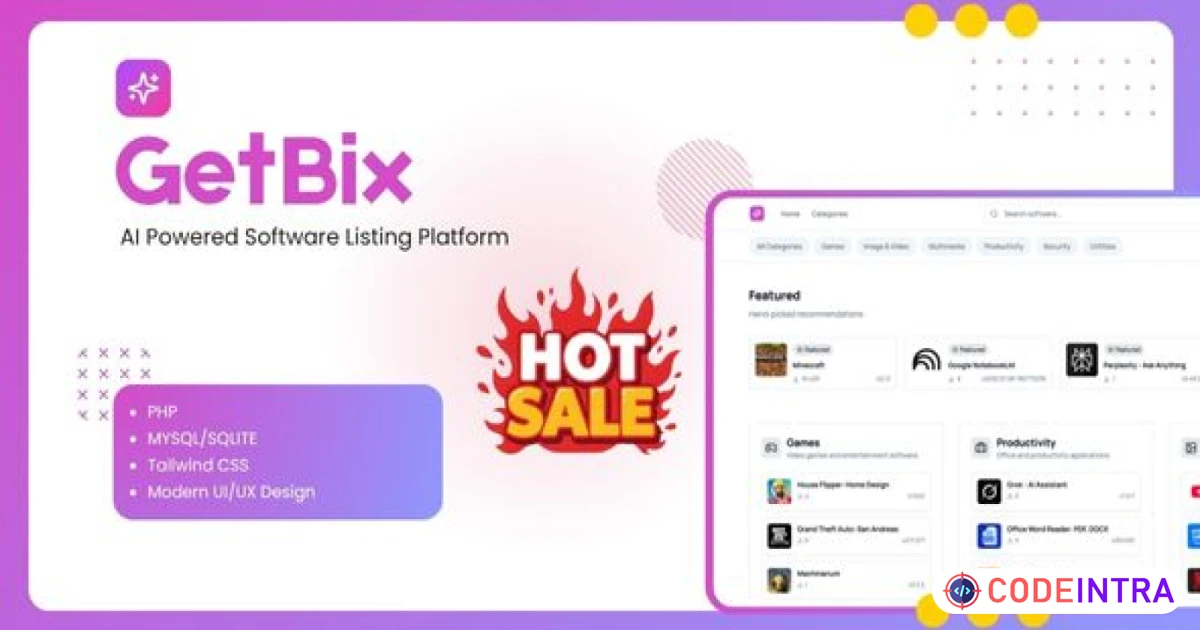 Product featured image Getbix - Software Download PHP Website - Codeintra