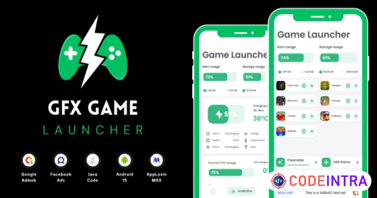 GFX Game Launcher with AdMob Ads Android - Codeintra