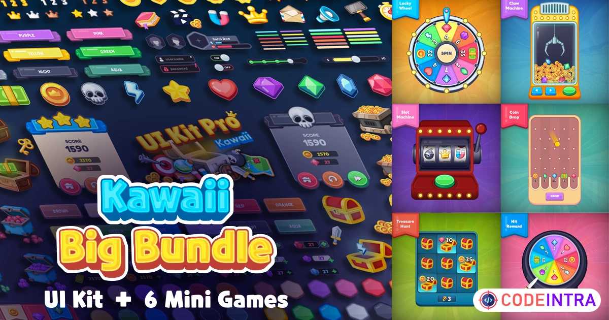 GUI Kawaii Bundle | 2D GUI | Unity Assets - Codeintra