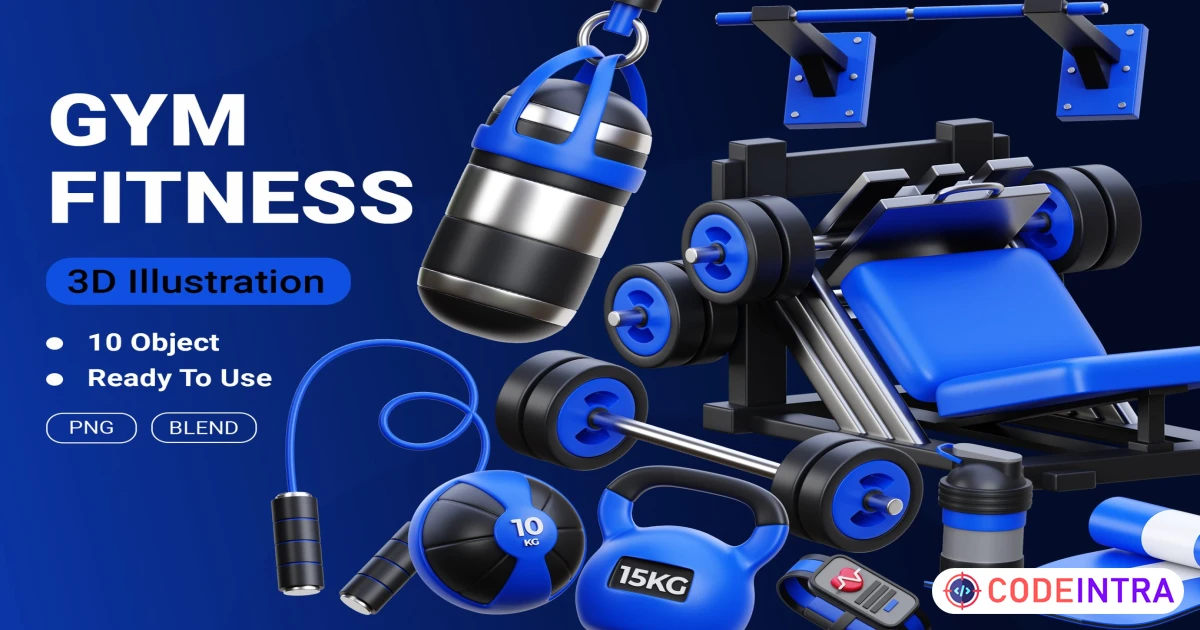 Gym Fitness 3D Icon Illustration BLEND PNG Free Download - Codeintra