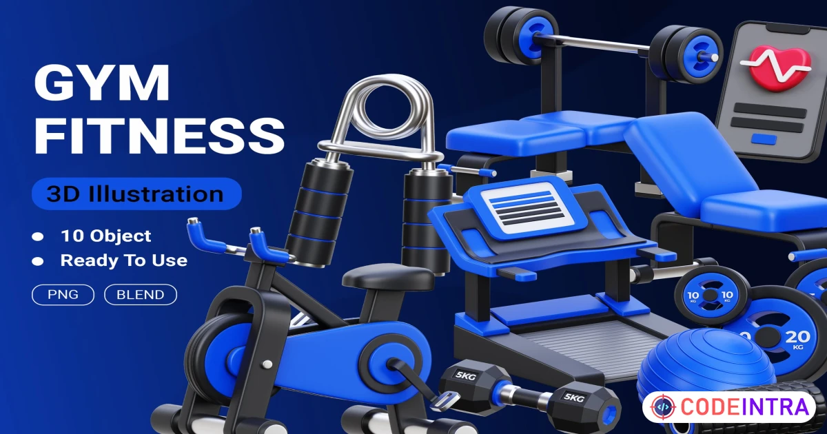 Gym Fitness 3D Icon Illustration BLEND PNG Free Download - Codeintra