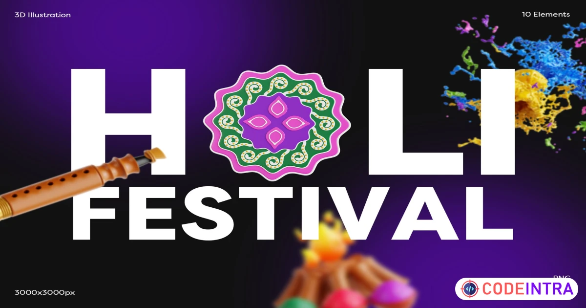 Holi Festival 3D Icon Set in PNG and more - Codeintra