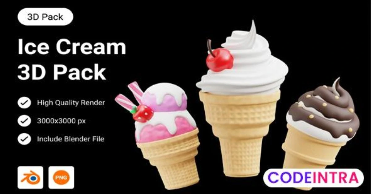 Ice Cream Cone 3D Illustration PNG & Blender Premium - Codeintra