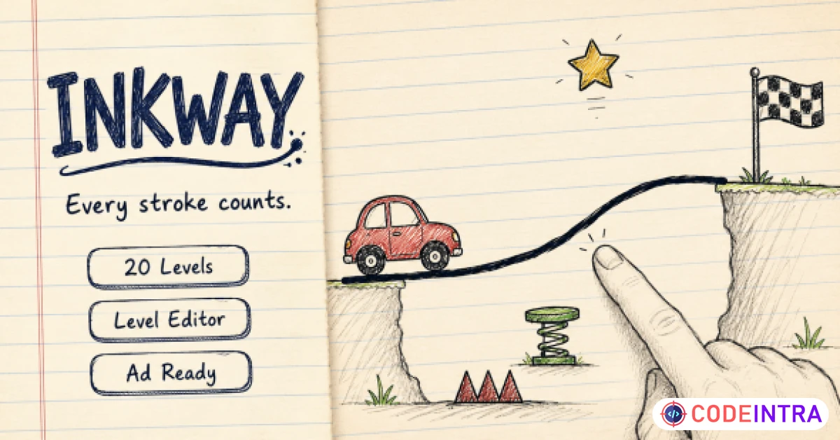 Product featured image Inkway - Hand-Drawn Physics Line Drawing HTML5 Game - Codeintra